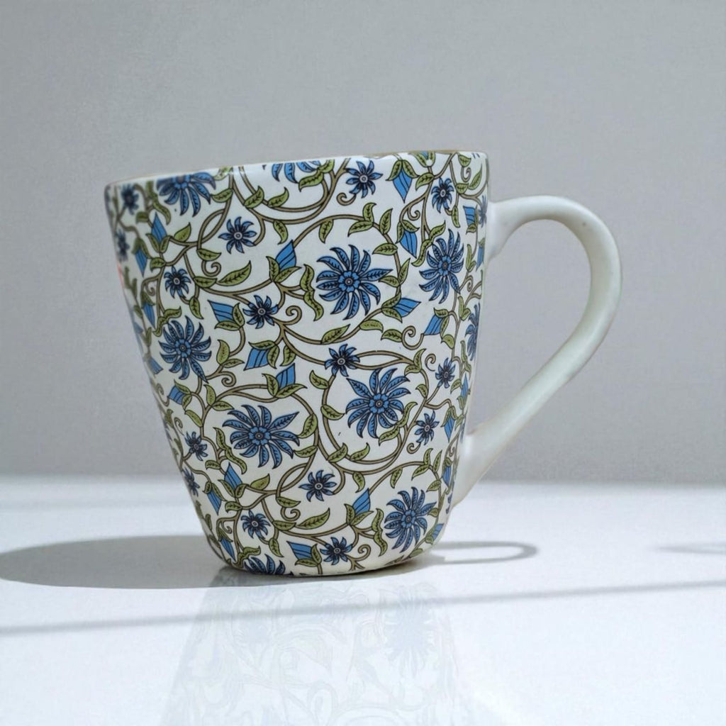 Ceralight Turquoise Blue and Green Floral Decal Ceramic Coffee Mugs/Microwave Safe, 350ml