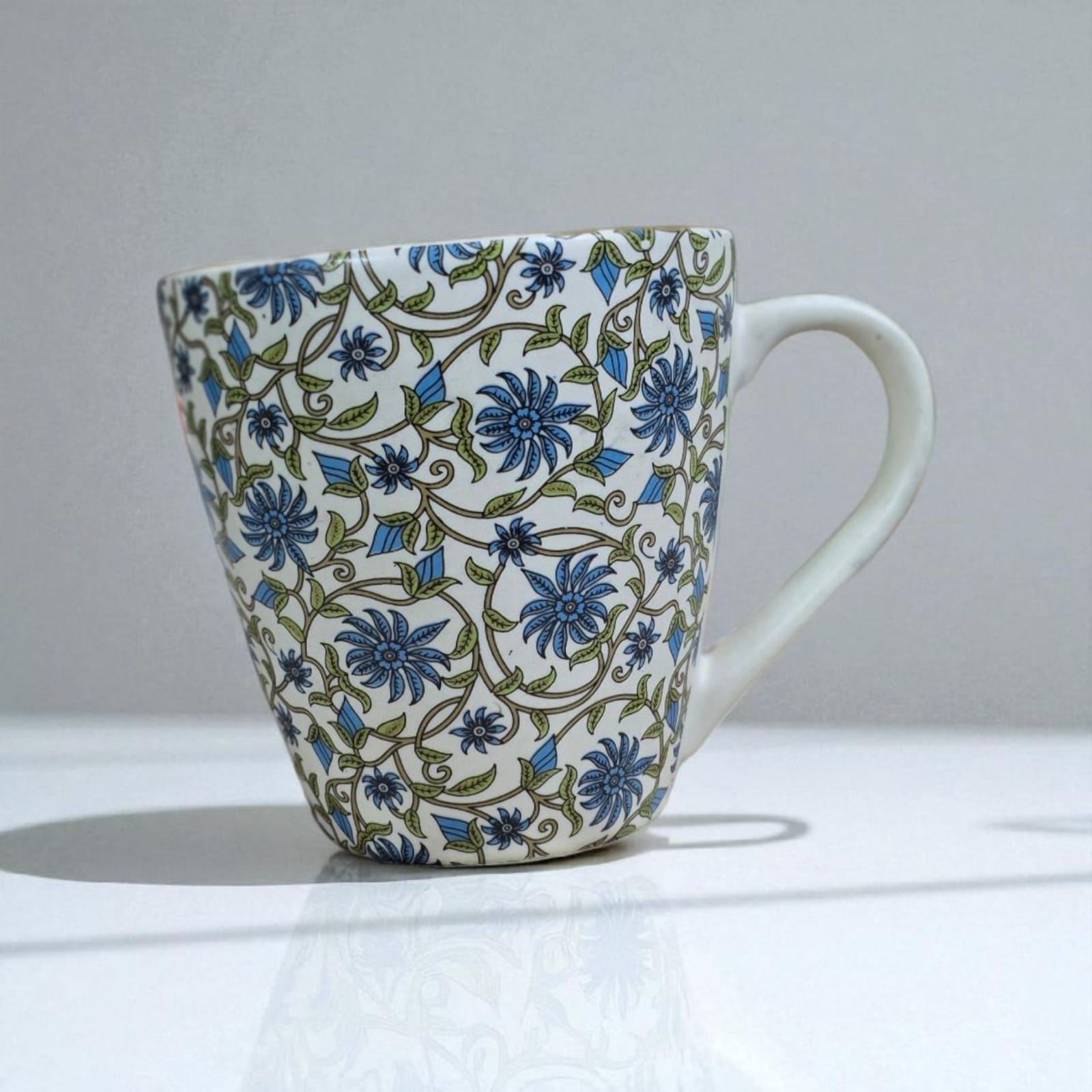 Ceralight Turquoise Blue and Green Floral Decal Ceramic Coffee Mugs/Microwave Safe, 350ml