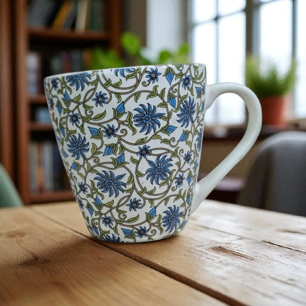 Ceralight Turquoise Blue and Green Floral Decal Ceramic Coffee Mugs/Microwave Safe, 350ml