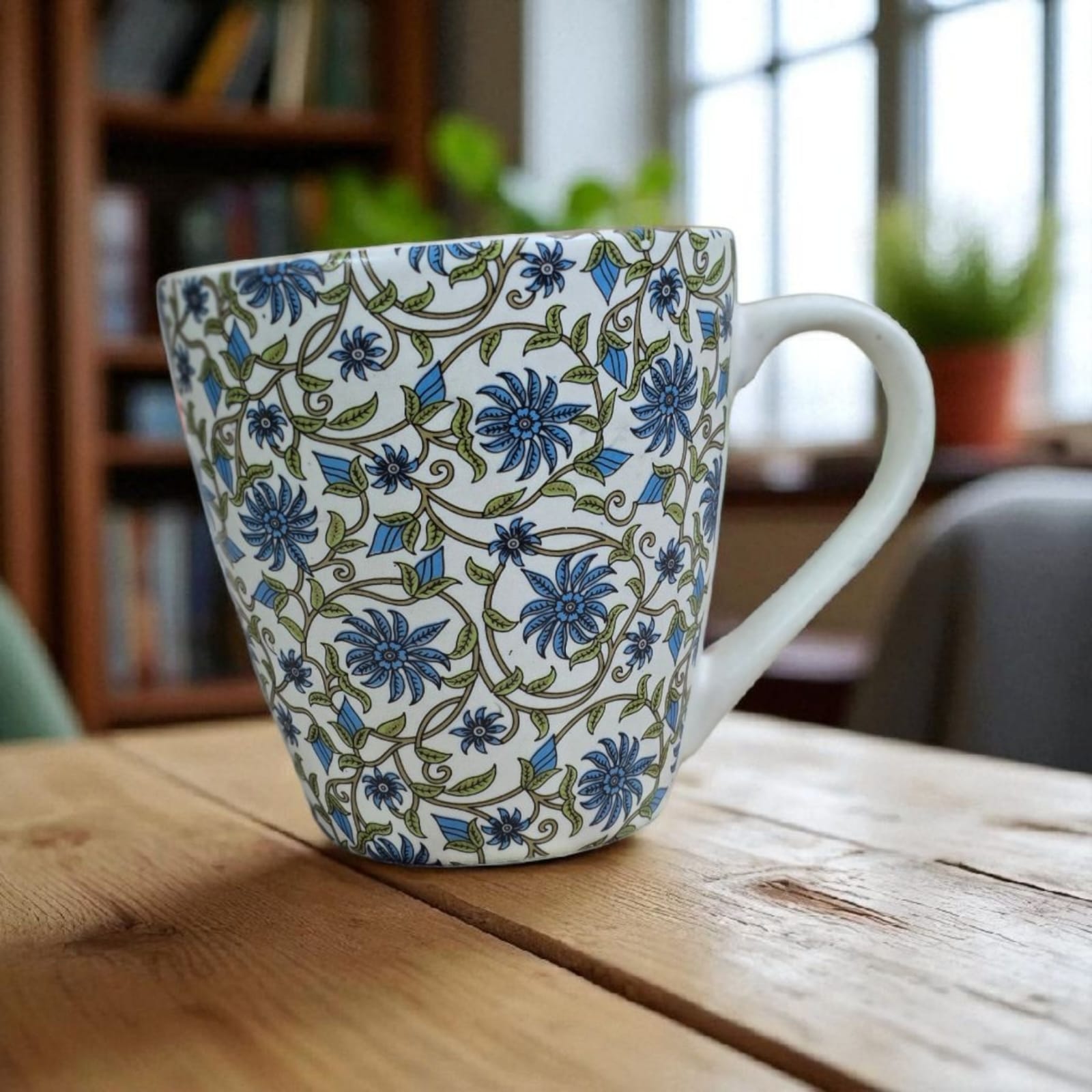 Ceralight Turquoise Blue and Green Floral Decal Ceramic Coffee Mugs/Microwave Safe, 350ml