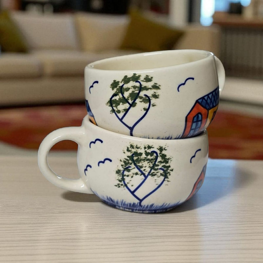 Ceralight Hand Painted Ceramic Coffee Mugs | Set of 2 | Table Decor | Gifting | Kitchenware | Tea | Coffee | 350ml Mugs