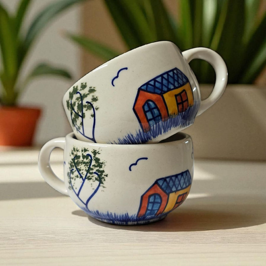 Ceralight Hand Painted Ceramic Coffee Mugs | Set of 2 | Table Decor | Gifting | Kitchenware | Tea | Coffee | 350ml Mugs