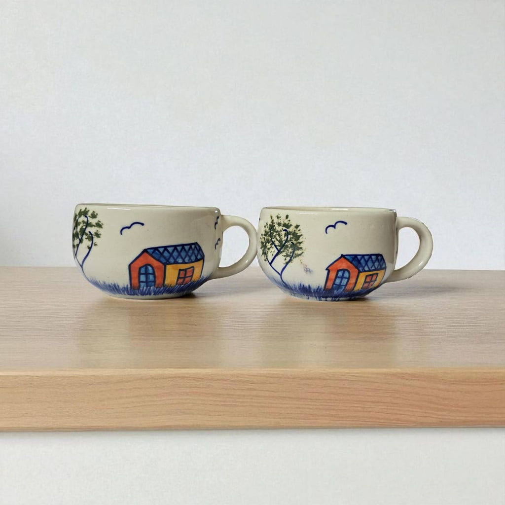 Ceralight Hand Painted Ceramic Coffee Mugs | Set of 2 | Table Decor | Gifting | Kitchenware | Tea | Coffee | 350ml Mugs