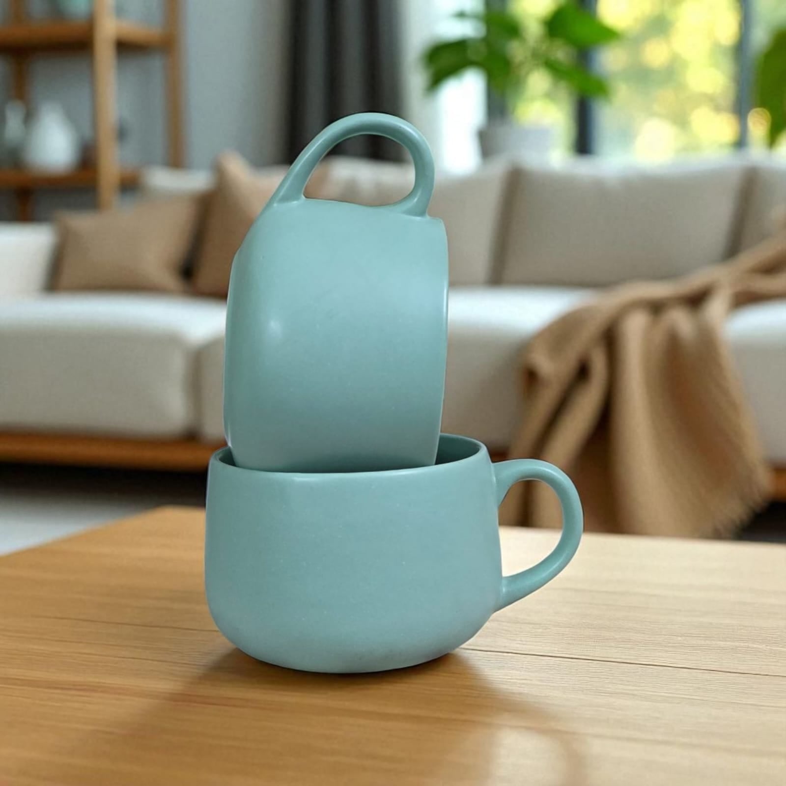 Ceralight Ceramic Coffee Mugs | Set of 2 | Cozy Teal | 320ml Cappuccino Mugs