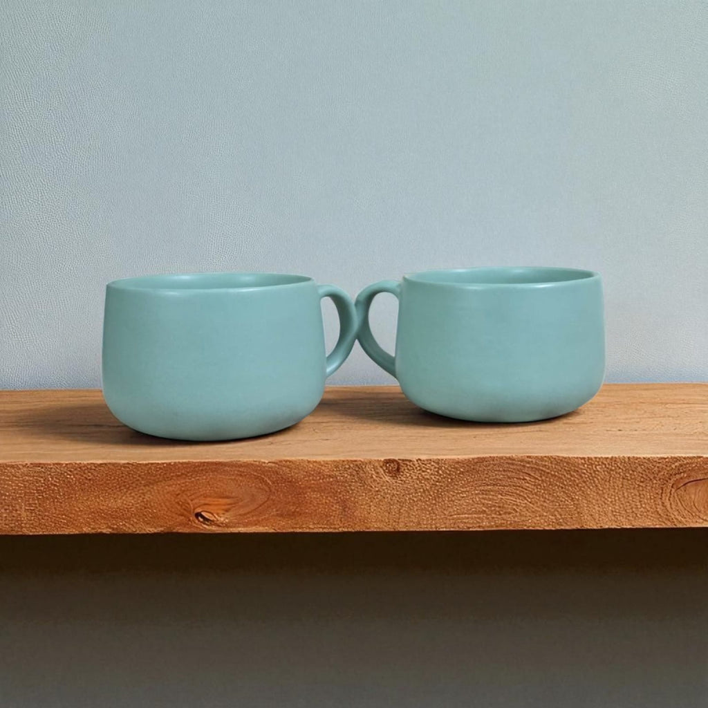 Ceralight Ceramic Coffee Mugs | Set of 2 | Cozy Teal | 320ml Cappuccino Mugs