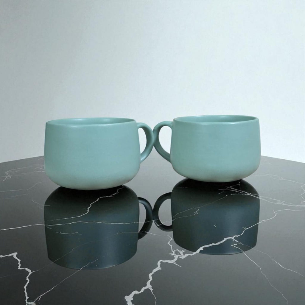 Ceralight Ceramic Coffee Mugs | Set of 2 | Cozy Teal | 320ml Cappuccino Mugs