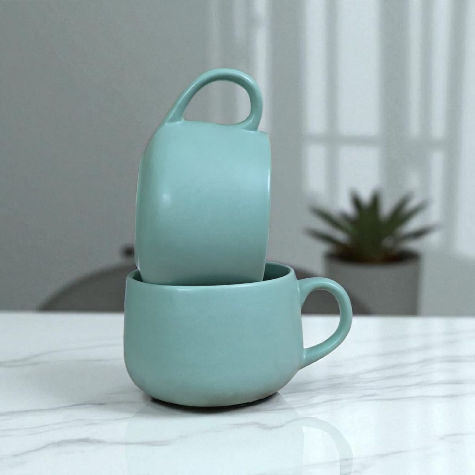 Ceralight Ceramic Coffee Mugs | Set of 2 | Cozy Teal | 320ml Cappuccino Mugs