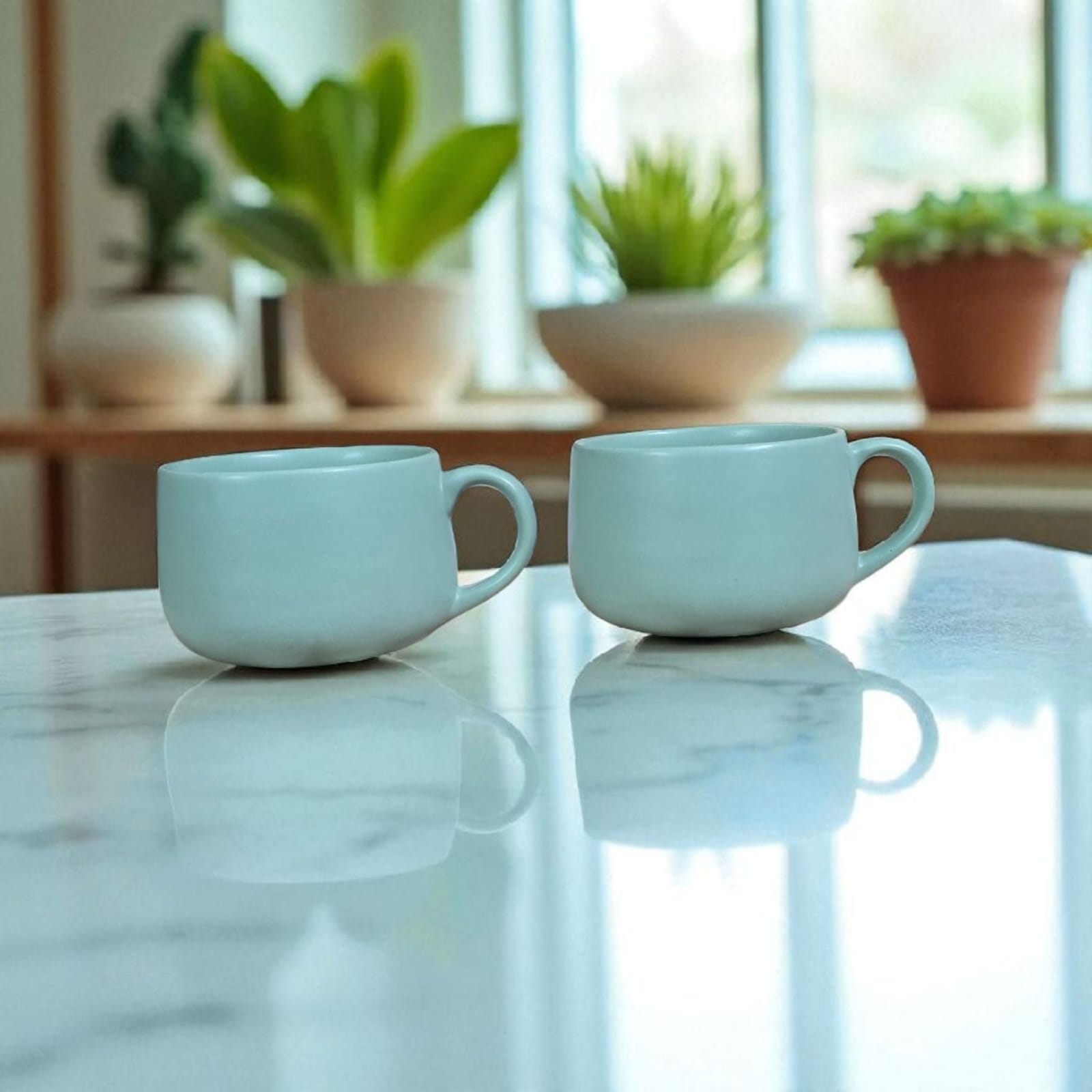 Ceralight Ceramic Coffee Mugs | Set of 2 | Cozy Teal | 320ml Cappuccino Mugs