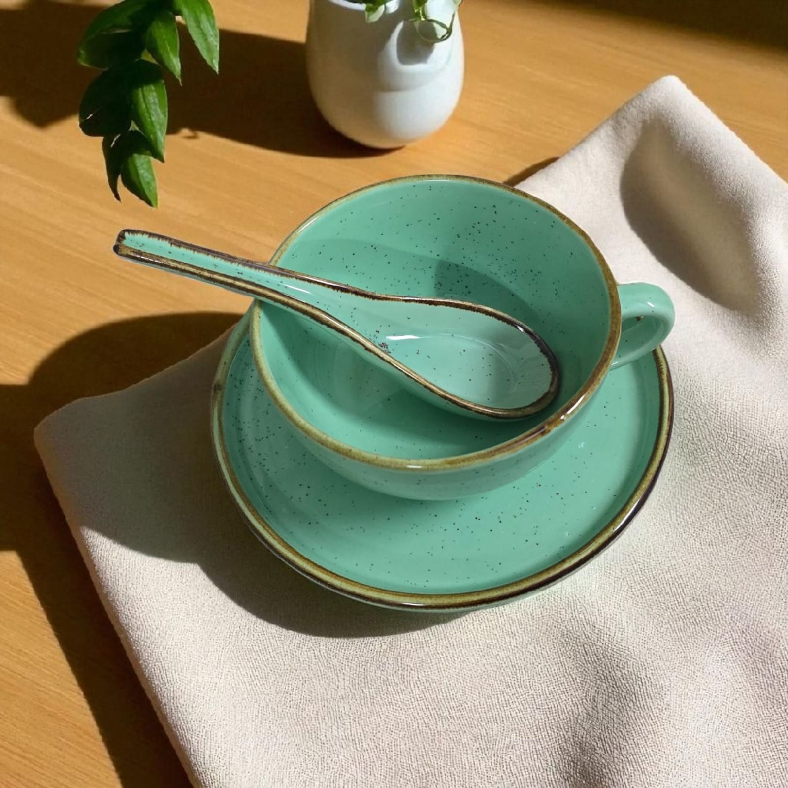 Ceralight Elegant Mint Green Ceramic Saucer | Mug | Soup Bowl Set - 3-Piece Set