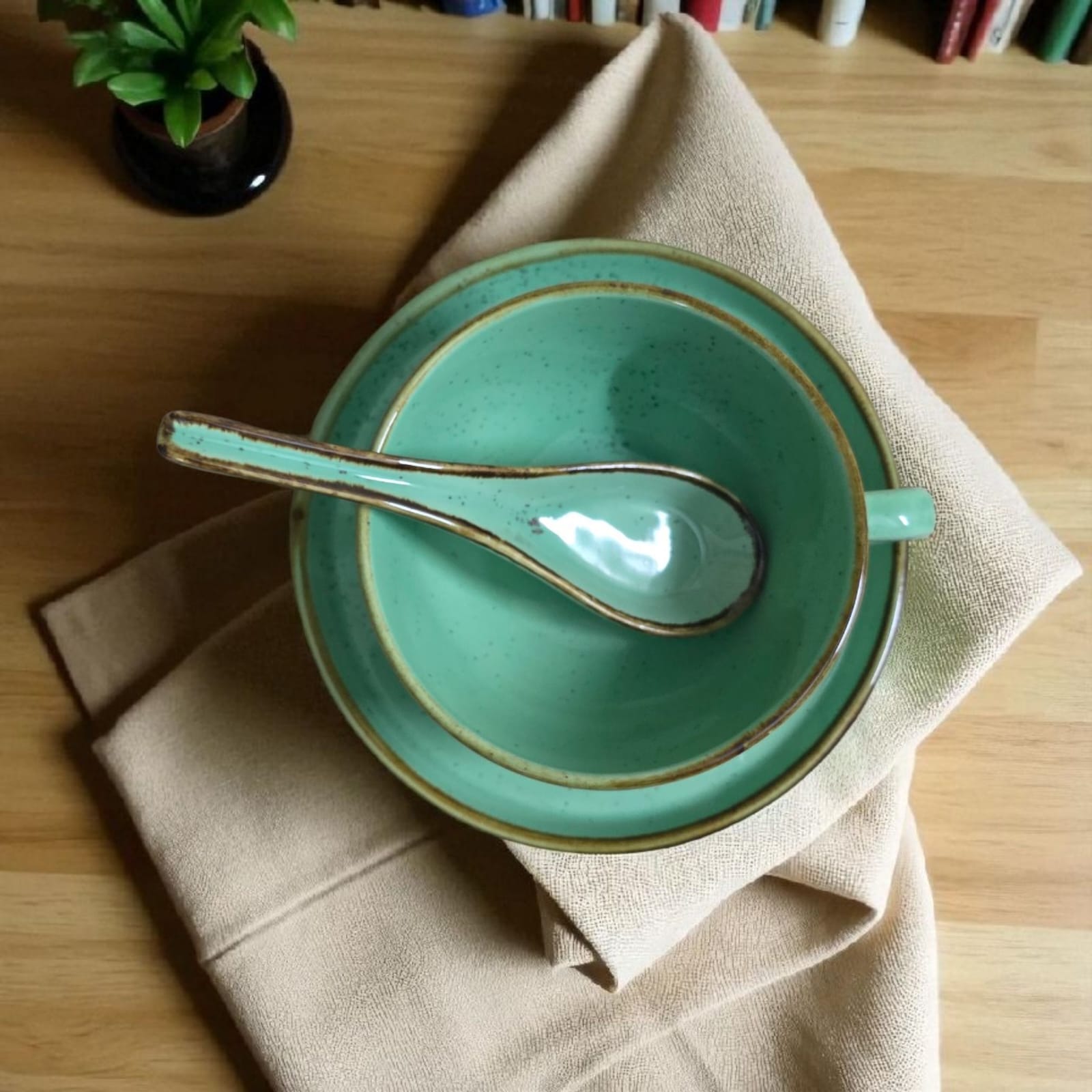 Ceralight Elegant Mint Green Ceramic Saucer | Mug | Soup Bowl Set - 3-Piece Set