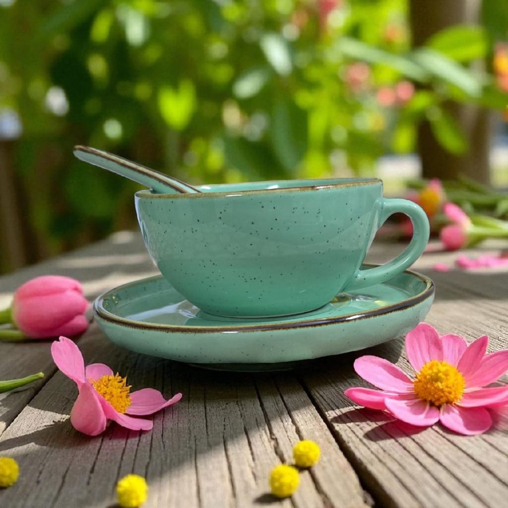 Ceralight Elegant Mint Green Ceramic Saucer | Mug | Soup Bowl Set - 3-Piece Set