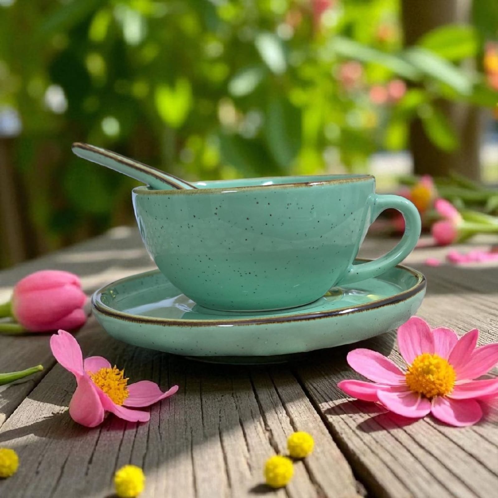 Ceralight Elegant Mint Green Ceramic Saucer | Mug | Soup Bowl Set - 3-Piece Set