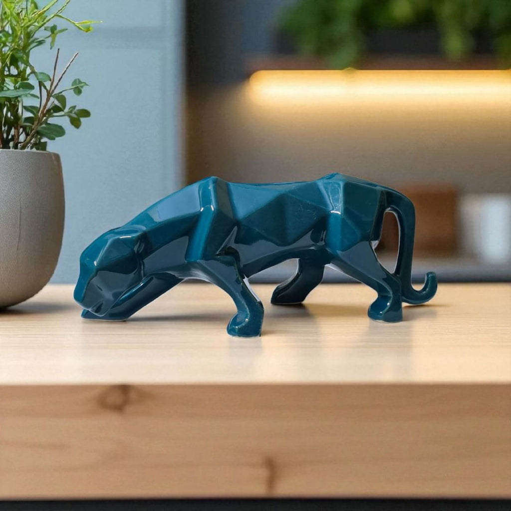 Ceralight Jaguar/Panther (Teal Blue) Abstract Design, Handcrafted showpiece, Home Decor, Sculpture